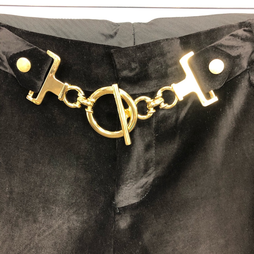 Hale Bob Black Velour Pant with Gold Hardware Sz 6 - Picture 2 of 8